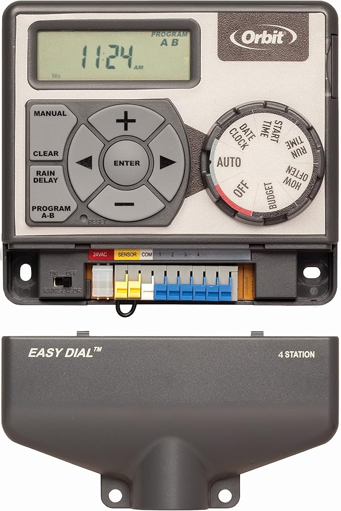 Orbit Easy Dial 4-Station Irrigation System Controller, Indoor, Grey, 28964