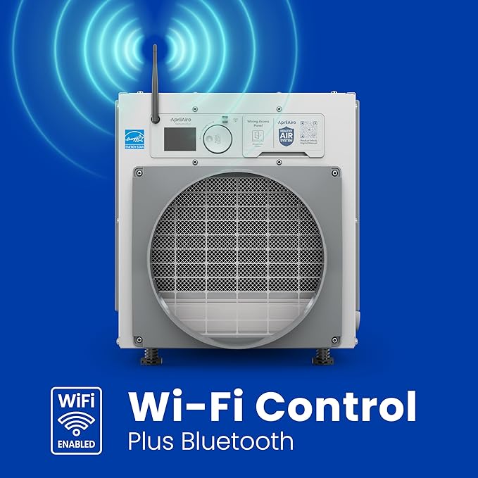 AprilAire E100W Smart Wi-Fi Whole-House Dehumidifier 100-Pint ENERGY STAR Commercial Dehumidifier for Basement, Crawl Space & Home up to 4,400 Sq.Ft. with Pump, Drain Hose, Hanging Kit, MERV 11 Filter