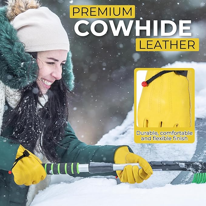 HANDLANDY Winter Work Gloves for Men Women, Water Repellent Cold Weather Insulated Genuine Leather Work Gloves