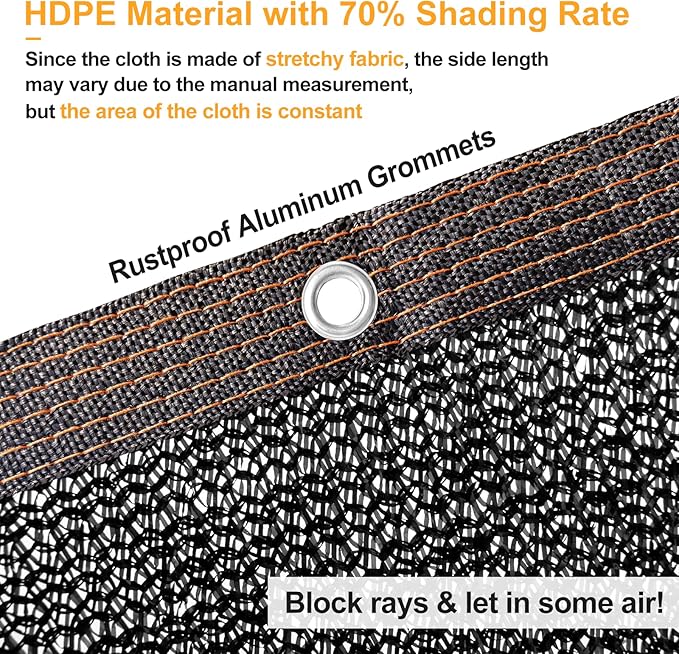 UCINNOVATE 10x13 FT Sunblock Shade Cloth 70% Sunshade Fabric Mesh Tarp with Grommets, Durable Shade Net UV Resistant Sunscreen for Plants, Shade Mesh Netting for Greenhouse Awning Pergola Dog Kennel