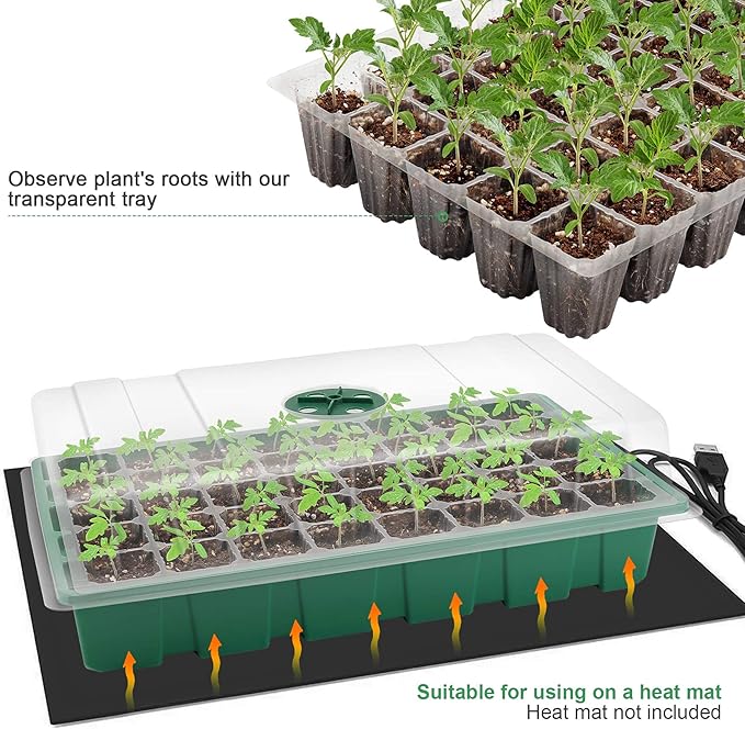 MIXC Seedling Trays Seed Starter Tray, 10-Pack Mini Propagator Plant Grow Kit Greenhouse with Humidity Vented Domes and Base for Seeds' Starting (40 Cells Per Tray, Total 400 Cells), Green