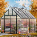 CDCASA 12.4x10.2x10 FT Greenhouse for Outdoors,Easy Assembly Large Polycarbonate Greenhouse Aluminum Heavy Duty Greenhouses w/2 Vents, Swing Door, Walk-in Green House for Patio, Backyard, Garden
