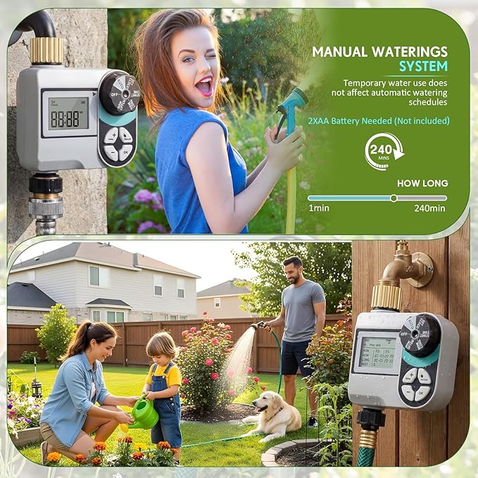 Kingdder Sprinkler Timer for Yard with Brass Inlet and Outlet Watering Timer for Garden Hose Timers Automatic Irrigation System with Rain Delay/Manual/ IP54 Waterproof(1 Outlet)