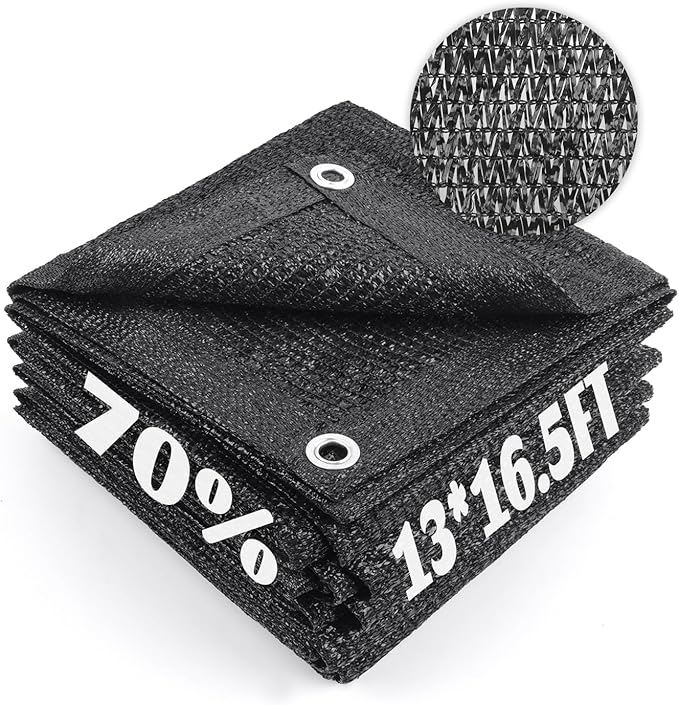 Cool Area 70% Sun Shade Cloth Mesh Tarp with Grommets for Plant Cover 13x16.5ft Patio Canopy Garden Pergola Greenhouse Car Barn Kennel Black
