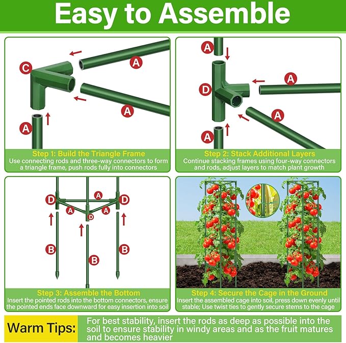 Legigo 4 Pack 57 Inch Tomato Cage for Garden, Heavy-Duty Tomato Trellis Plant Support Stakes, Adjustable Garden Trellis Plant Cage for Climbing Plants Peppers Outdoor Raised Garden Bed and Vegetables