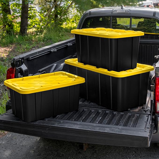 Sterilite 6-Pack Industrial Tote, Plastic Storage Container Bins with Lids, 17 Gallon - Heavy-Duty Organizing Containers for Closet, Bathroom & Office, Stackable Transport Boxes with Secure Handles