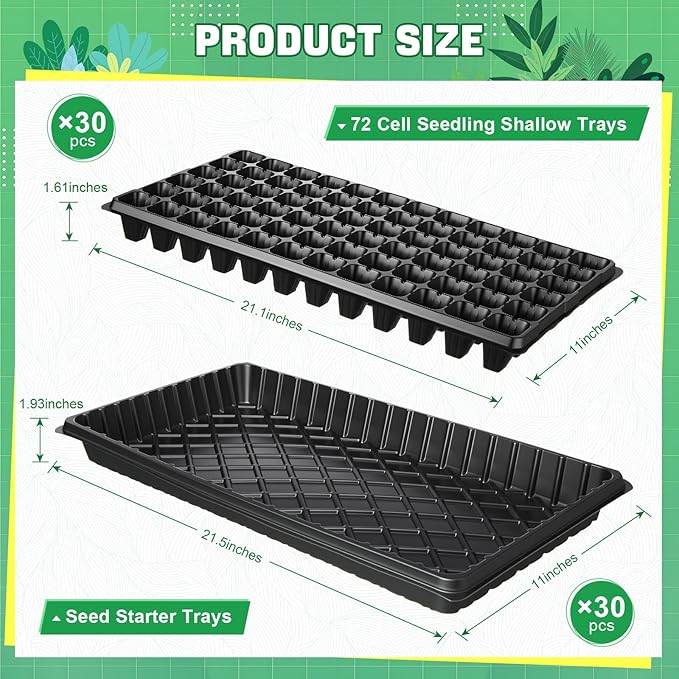 Vesici 60 Pack Seed Starter Trays and 72-Cell Plug Trays Sturdy Plastic Seedling Nursery Bundle for Microgreens, 1020 Tray Germination, Plant Propagation and Seed Starting & Transplanting