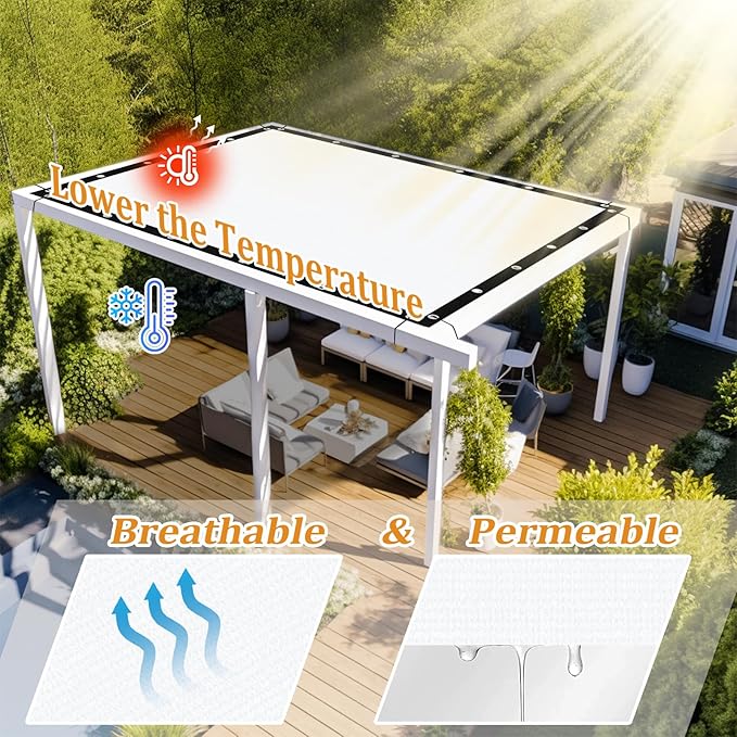 Shade&Beyond Customized Size 8' X 16' Shade Cloth with Grommets, 90% UV Protection UV Protection Mesh Tarp Sun Screens for Patio GN04, White