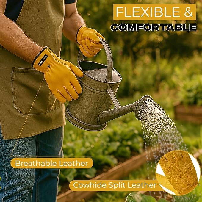 WESTWOOD FOX Work Gloves for Men Women Heavy Duty Leather Gardening Gloves Tough Working Mechanic, Utility Construction