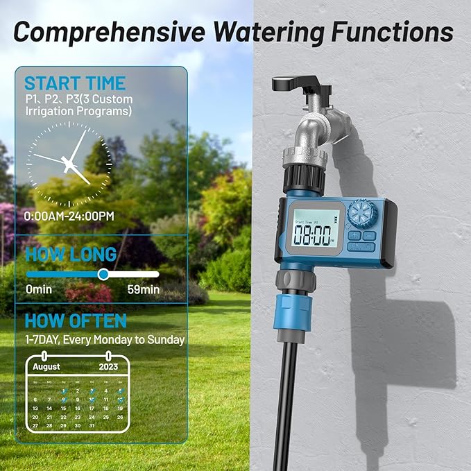 Sprinkler Timer, Hoses Timer for Watering, Water Scheduling Device for Tube Programmable with Auto/Manual/Rain-Delay Watering System, Water Hoses Timers for Yard, Lawn, Pool (Blue)