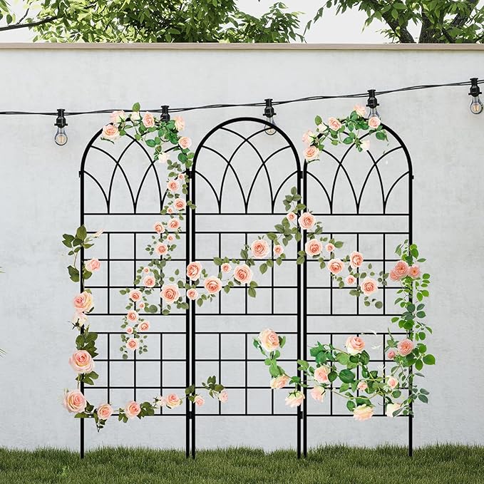 Garden Trellis for Climbing Plants, 3 Pack 38" Wx 64.6" H Rustproof Flower Trellis with Black Coating, Outdoor Climbing Rose Trellis Cucumbers Support for Courtyards Lawns (Square Grid, 3 Pieces)