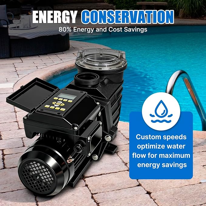 Variable Speed Pool Pump,2HP In/Above Ground Pool Pump,220V-240V High Flow Powerful Self Primming Swimming Pool Pumps with 2inch NPT Connectors,Filter Basket