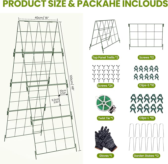 Heavy Duty Adjustable A-Frame Trellis for Climbing Plants,48"x16", Rust-Proof Metal Garden Trellis with Dense Grid, Ideal for Raised Beds, Cucumbers, Tomatoes, Beans, and Outdoor Vines (2 Pcs)