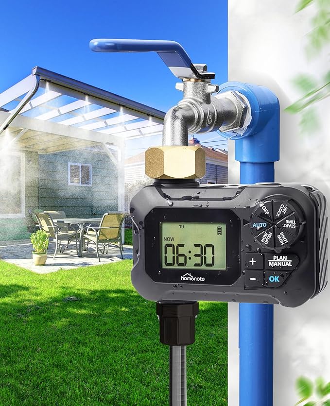 homenote Automatic Misting Cooling System with Timer, 91.8FT Misting Line, 24 Brass Nozzles, and 3/4" Brass Adapter for Patio Cooling and Garden Watering