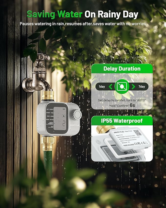[2026 Upgrade] Sprinkler Timer with Brass Inlets & Outlets, Unistyle Programmable Water Timer for Garden Hose, IP55 Waterproof Hose Timers with Manual Irrigation Timers for Yard and Lawn Patio