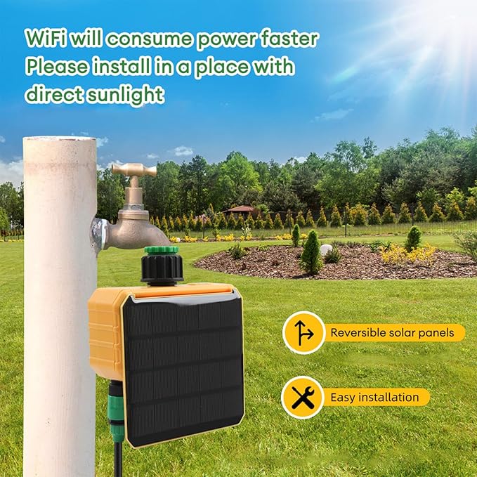 HEEPDD Smart WiFi Water Timer, Solar Powered Automatic Irrigation Controller with Rain Delay Function and Real Time APP Control, for Garden Lawn Yard Balcony Drip Sprinkler System