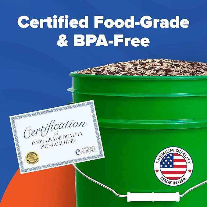 ePackageSupply 5 Gallon Bucket - Food Grade Bucket, Metal Handle Grip, BPA-Free, Heavy-Duty 90 Mil HDPE Plastic Pail, Stackable Utility Container, Made in USA, Lid Not Included, Green, 6 Packs
