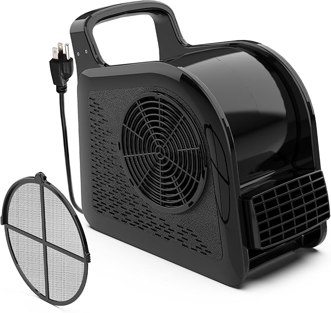 Utility Fan, 355CFM High Velocity Air Mover Floor Fan with 3 Speeds and 185° Rotation, Carpet Dryer with Removable Filter for Drying, Cooling, Ventilation for Job Site, Home Use, 12", Black