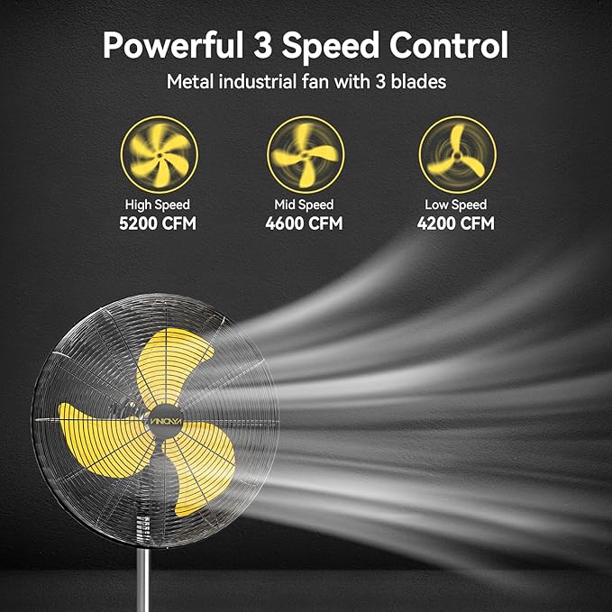 VINICAYA 20 Inch Industrial Pedestal Fan, 5300 CFM Oscillating Fans on Stand Heavy Duty with 3 Speed, Poweful Motor, UL Listed for Commercial Workshops Warehouse Garage