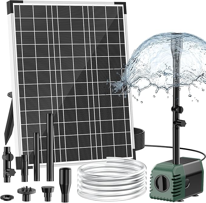 NFESOLAR 20W Solar Fountain Pump, 160GPH Solar Powered Water Pump with Adjustable Flow, Solar Pond Pump with 16.4FT Cord & Tubing for Pond, Waterfall, Garden, Bird Bath & Outdoor Water Features
