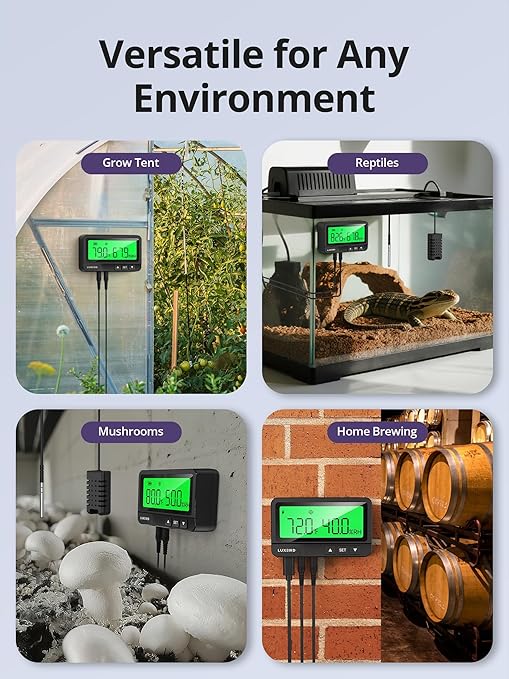 LUXBIRD WiFi Temperature and Humidity Controller LTC-318-W, Smart Thermostat Humidistat Outlet with Monitor, App Control for Reptile Terrarium Greenhouse Grow Tent