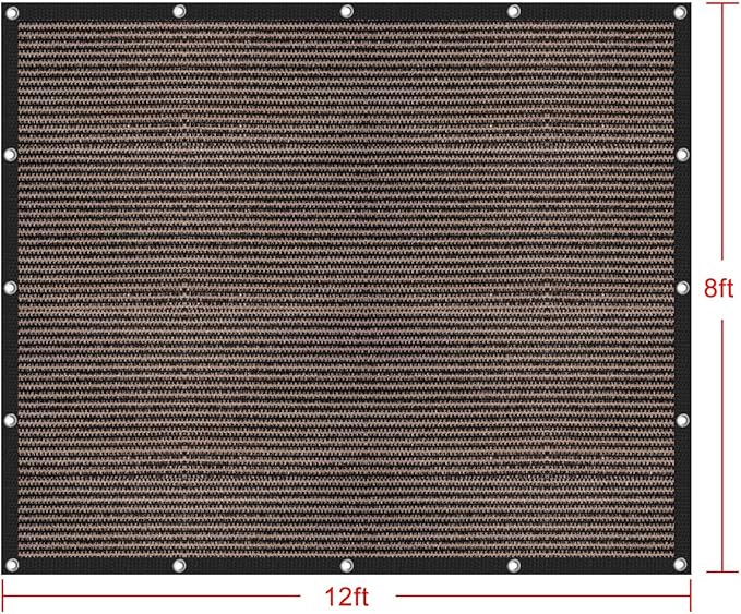 Shatex 90% Sun Shades for Patios 8X 12ft Shade Fabric Sun Shade Cloth Taped Edge with Grommets Sun-Block Mesh Shade for Pergola Cover Canopy Mocha, 12 Bungee Balls
