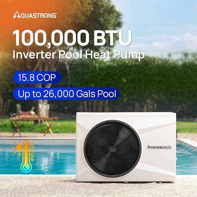 AQUASTRONG Inverter Swimming Pool Heat Pump,Pool Heater for Above Ground and Inground Pool Heating Smart WiFi Control and Cooling Pool Heater Pools Up to, 26000 Gallons