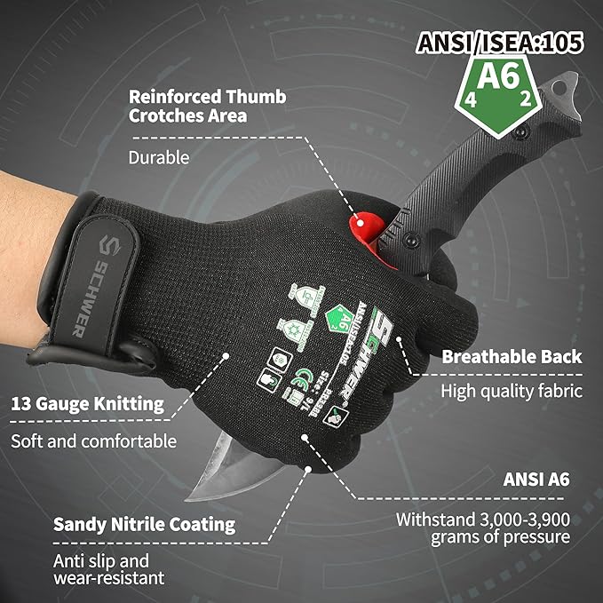 FreezeGuard Winter Work Gloves for Men and Women, ANSI A6 Cut Resistant Gloves With Super Grip, Freezer Glove for Work Below Zero, Touchscreen, Thermal Insulated, PR3388, Black Knight (XXL, 2 Pairs)