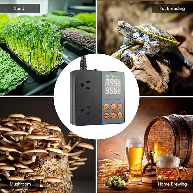 BN-LINK Smart WiFi Digital Temperature Controller Heating Cooling, Works with Alexa and Google Home. For Reptiles Aquarium Carboy Homebrew Breeding Fermenter Seed Germination °C/°F -40-176°F 15A/1875W