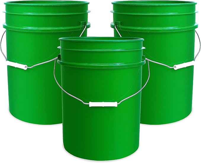 ePackageSupply 5 Gallon Bucket - Food Grade Bucket, Metal Handle Grip, BPA-Free, Heavy-Duty 90 Mil HDPE Plastic Pail, Stackable Utility Container, Made in USA, Lid Not Included, Green, 3 Packs