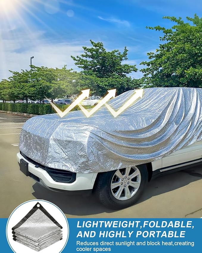 Cool Area 99% Aluminum Sun Shade Cloth 8x8FT Reflective Silver Tarp Fabric with Grommets for Greenhouse, Car, Garden, Patio, Kennel