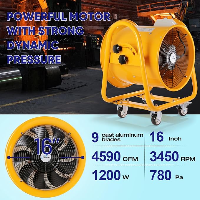 iLiving Utility High Velocity Blower, Fume Extractor, Portable Exhaust and Ventilator Fan (Utility 16")