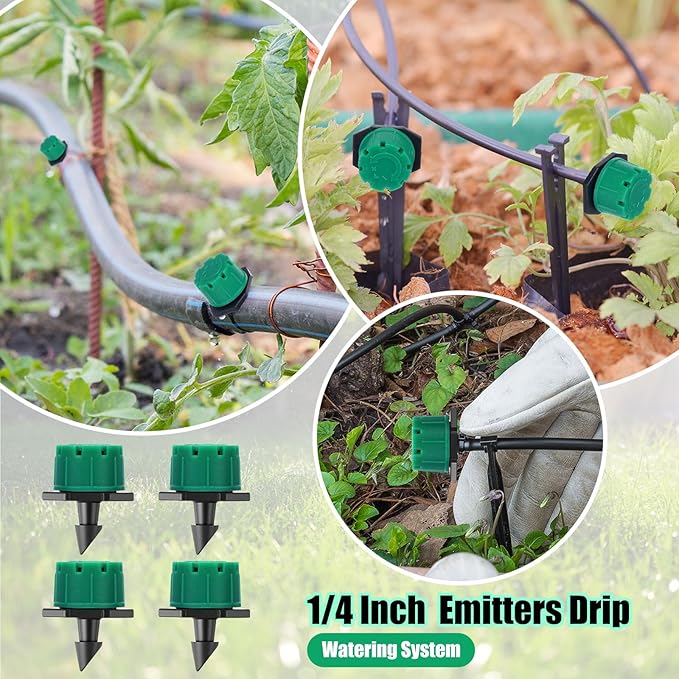 Yaocom Sprinkler Irrigation Drippers, 1/4 Inch Barbed Drip Emitter, 360 Degree Watering Adjustable Suitable Anti-Clogging Drippers for 4mm/7mm Garden Watering Tubing System (Dark Green,400 Pcs)