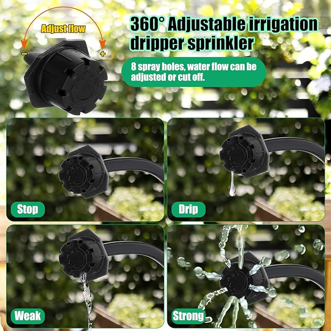 Yaocom Sprinkler Irrigation Drippers, 1/4 Inch Barbed Drip Emitter, 360 Degree Watering Adjustable Suitable Anti-Clogging Drippers for 4mm/7mm Garden Watering Tubing System(Black,400 Pcs)