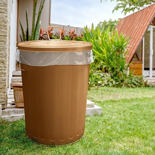 Plexon 20 Gallon Metal Trash Can with Lid Outdoor Large Trash Bin Steel Garbage Can for Garage Patio Farmhouse Bucket Bird Seed Storage Can Heavy Duty Round Container, Copper 3 Pack