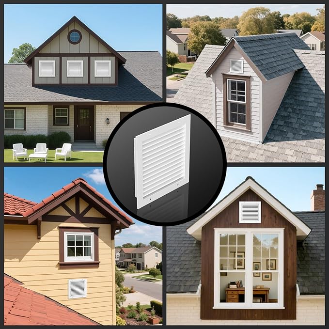 Hon&Guan 2 Pack 8" x 8" Aluminum Gable Vents with Screen for Houses, Louvered Wall Vent for Attic, Shed and Exterior Doors, 6.6" x 6.6" Vent Opening, White