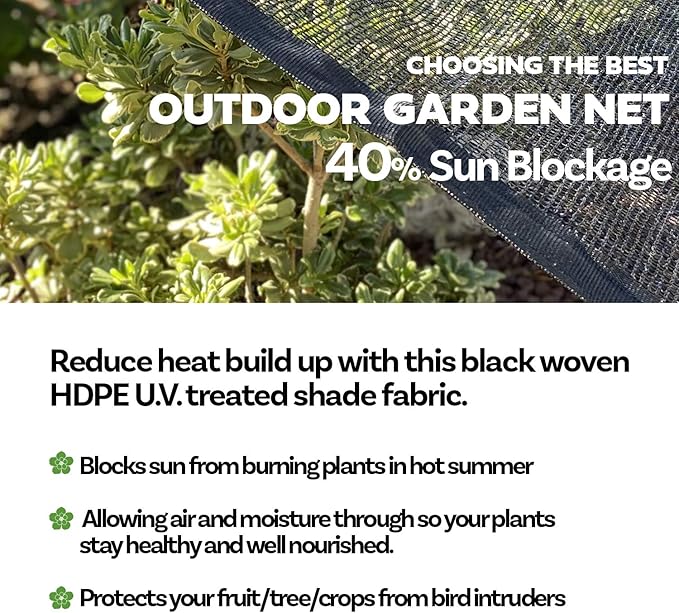 Alion Home 40% Sunblock Shade Cloth with Grommets - Garden Netting - Sun Shade Cover for Garden Patio Plants - Black (6' x 7')