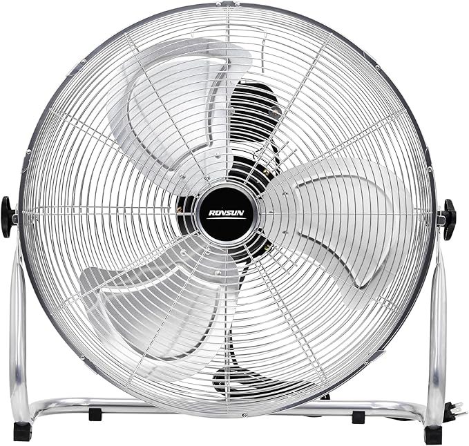 ROVSUN 20'' Floor Fans, High Velocity Heavy Duty Metal Industrial Floor Fan for Commercial & Residential, High Power Fan w/ 90°-180° Adjustable Tilt, Metal Fan for Garage, Gym, Home, Bedroom, Black