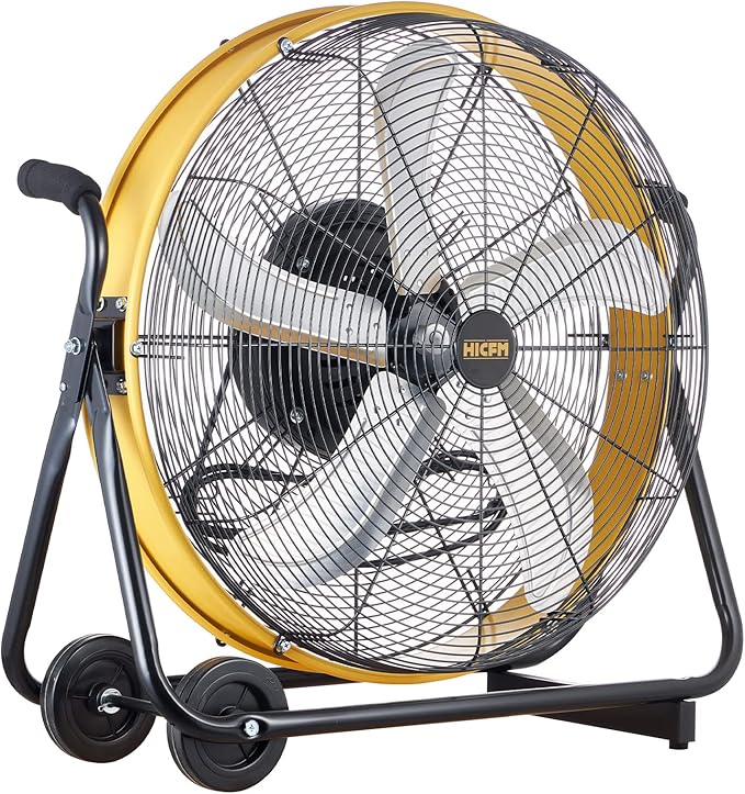 HiCFM 7800 CFM 24 inch High Velocity Internal Oscillating Barrel Floor Fan with Powerful 1/4 Motor, 9ft Power Cord for Workshop, Garage, Commercial or Industrial rooms - UL Safety Listed