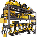 Heavy Duty Power Tool Organizer for Wall Mount Garage Storage – 320 lbs Capacity, 3-Tier Iron Wire Rack with 7 Drill Slots, Shelf for Battery Charging Station – Gift for Dad Handyman