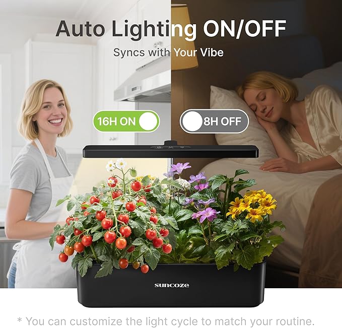SUNCOZE Hydroponics Growing System Kit 12 Pods, 24W LED Grow Light Indoor Garden, 4L Water Tank with Quiet Pump, Adjustable Height Herb Garden Planter Indoor Kit, Gardening Gifts, Black