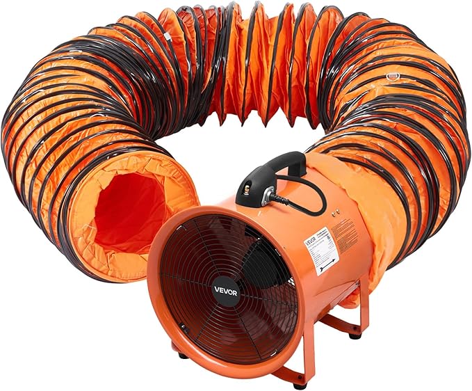 VEVOR 16 Inch Utility Blower Fan, 2 Speed 5175 CFM Heavy Duty Cylinder Axial Exhaust Fan with 16.4ft Duct Hose, Industrial Portable Confined Space Ventilator for basements, warehouse, Workshop