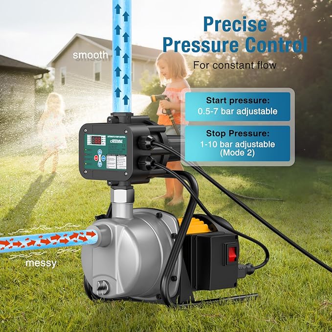 Smart Adjustable Pressure Switch for Well Pump, Automatic Water Pumps Switch, Dry-running Protection for Submersible/Shallow Well/Garden/Jet/Self-priming Pump, Power&Pump Cable Included, NPT1"&G1"