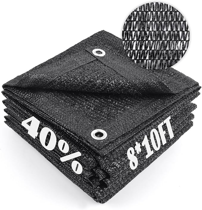 Cool Area 40% Sun Shade Cloth Mesh Tarp with Grommets for Plant Cover 8x10ft Patio Canopy Garden Pergola Greenhouse Car Barn Kennel Black