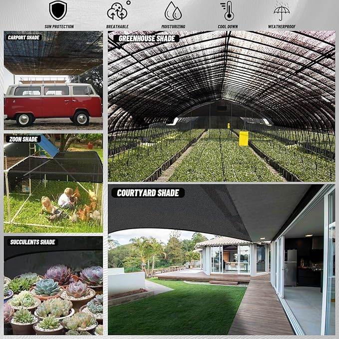 Cool Area 55% Sun Shade Cloth Mesh Tarp with Grommets for Plant Cover 20x30ft Patio Canopy Garden Pergola Greenhouse Car Barn Kennel Black