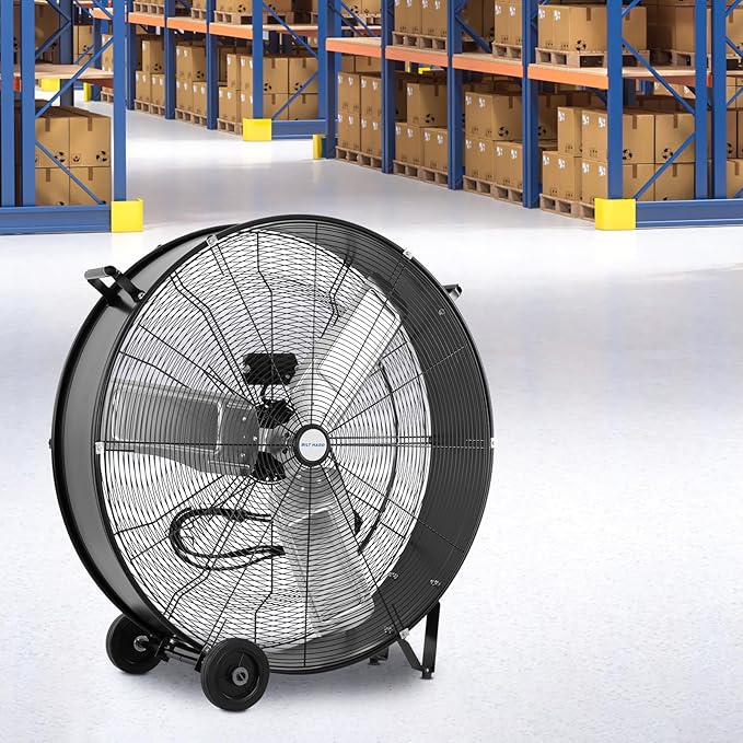 BILT HARD 34" 15000 CFM High Velocity Drum Fan, 2-Speed Heavy Duty Industrial Shop Fan with Casters & Handle for Warehouse, Factory Workshop and Garage Use