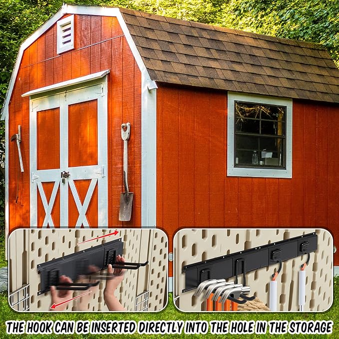 6 Pack Shed Tool Hooks Organizer Wall Mounted 32" Adjustable Storage Shed Accessories Double Straight Large Curved Mop Hook Metal for Large Small Tools Yard Gardening Rack Shovel Broom