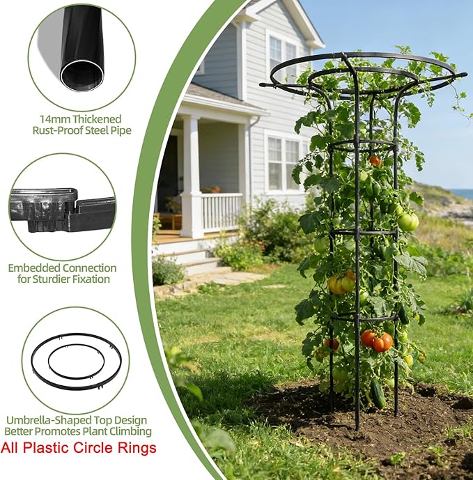 Garden Trellis for Climbing Plants Outdoor,70.9 Inch Mushroom Top Trellis, Height Adjustable Thick Twisted PE-Coated Metal Pipe,Plant Support for Potted Plants Vine Rose Clematis Vegetables