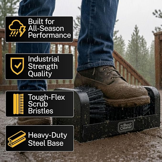 Heavy Duty Boot Brush Cleaner Outdoor Floor Mount or Portable Commercial Boot Scraper/Scrubber with Hardware, Plastic