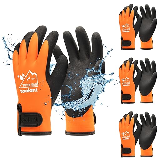 toolant 100% Waterproof Gloves Bulk Pack, 3 Pairs, Winter Work Gloves for Cold Weather, Touchsreen, Warm Freezer Gloves, Thermal Insulated, With Grip, Orange, Medium